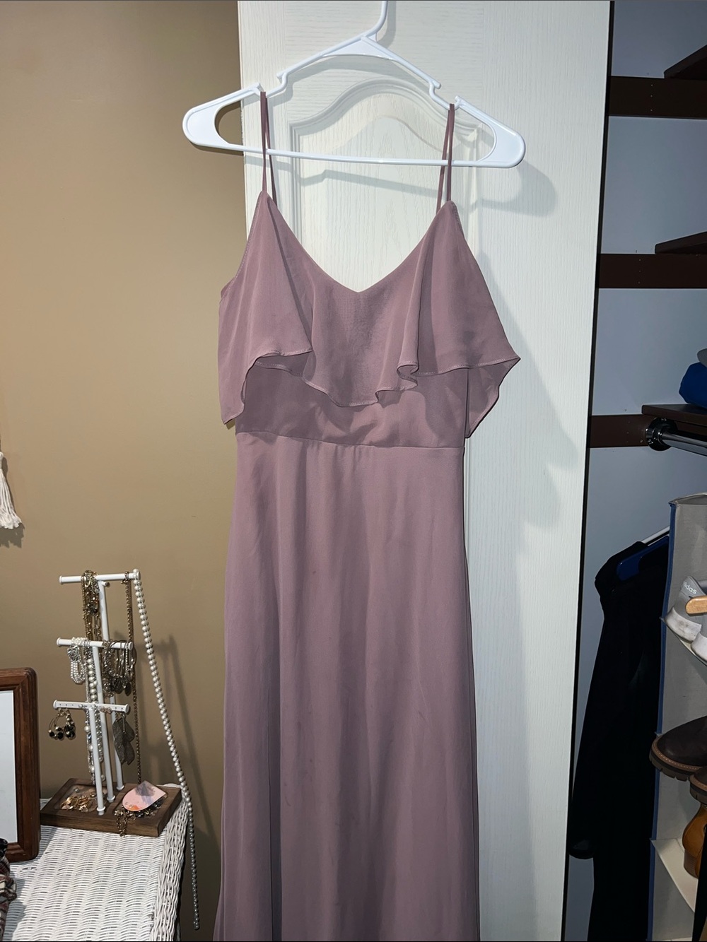 Birdy Grey Mauve Ruffle Overlay Maxi Dress